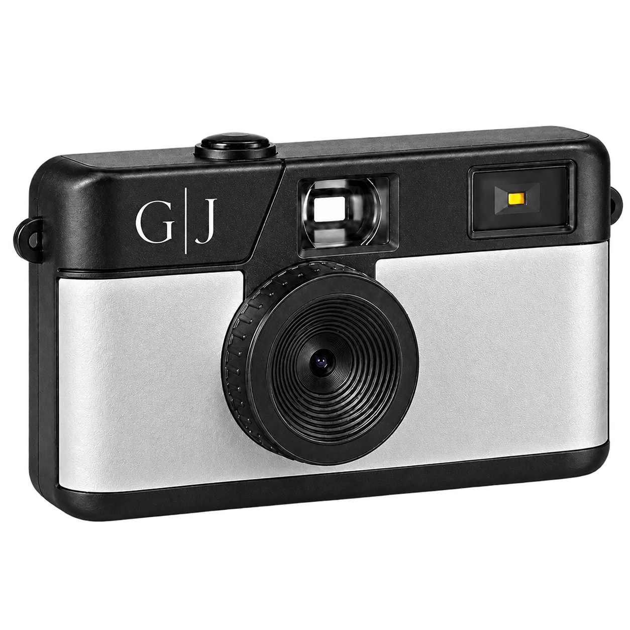 Camp Snap point & shoot personalizada com iniciais, vista em ângulo